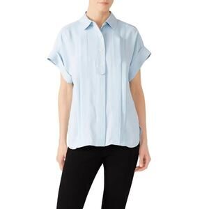 Equipment Dariell Button Front Pleated Short Sleeve Blouse Light Powder Blue, XS